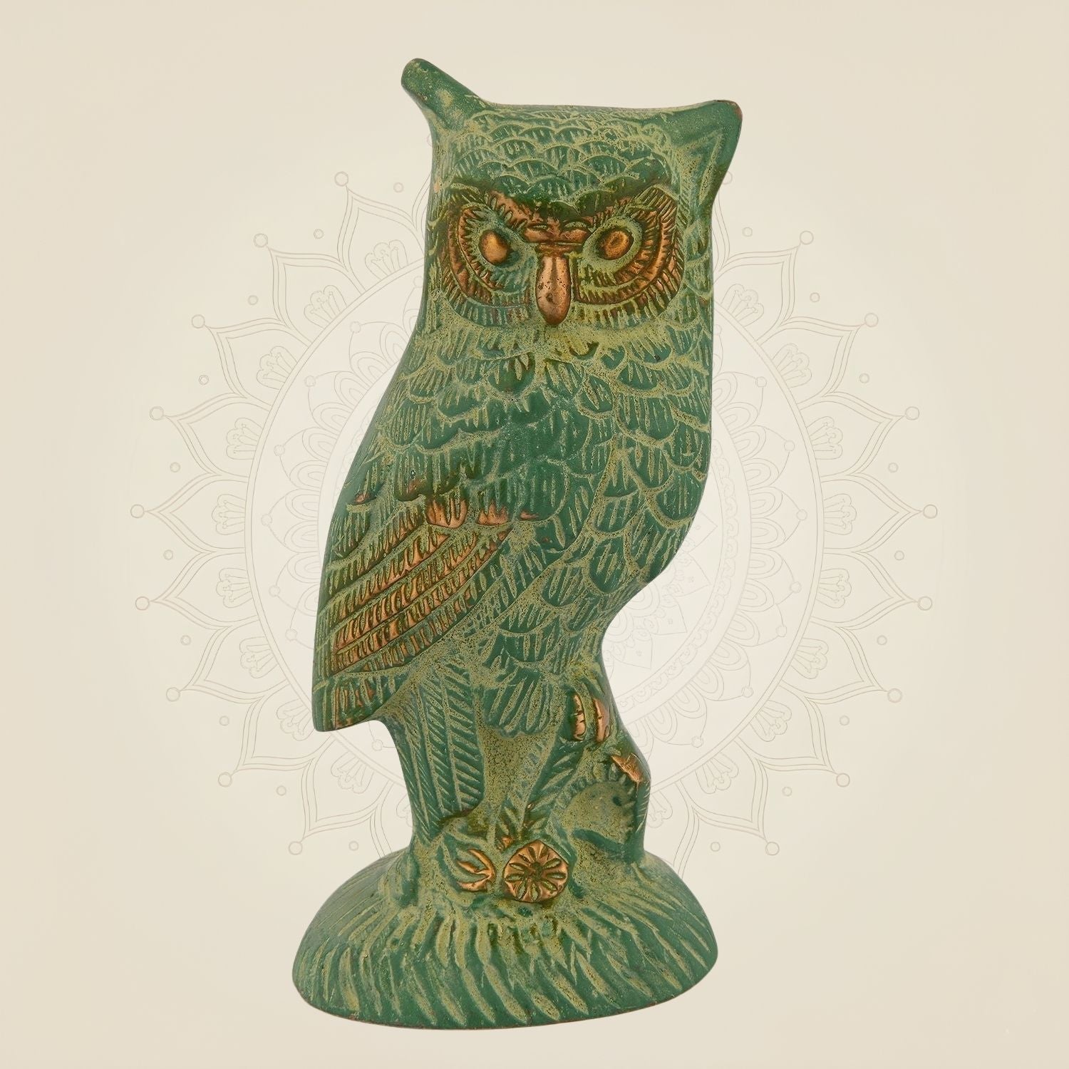 Brass Owl Idol 4.75" Antique Finish Handcrafted Decor for Wealth & Vastu Protection