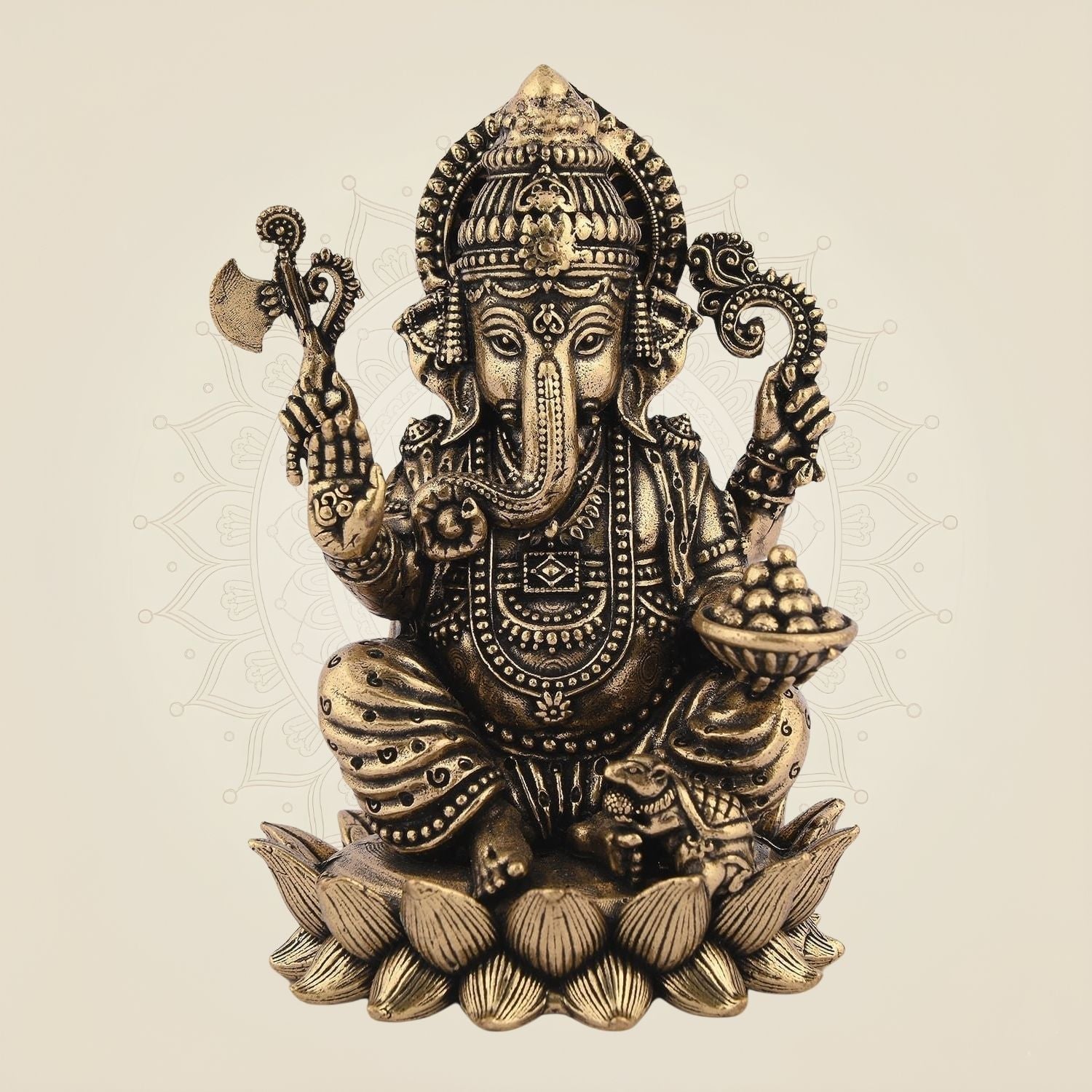 Chaturbhuj Ganesha Brass Idol – 3" Handcrafted Artisan for Home Decor