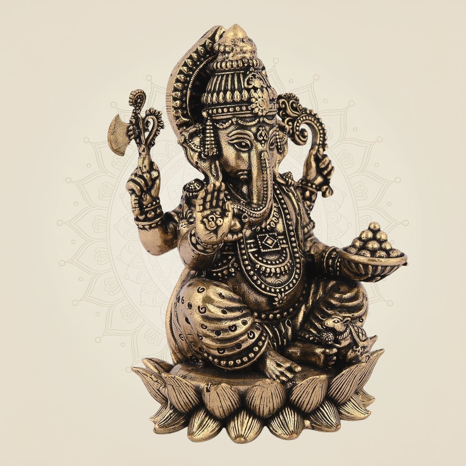 Chaturbhuj Ganesha Brass Idol – 3" Handcrafted Artisan for Home Decor