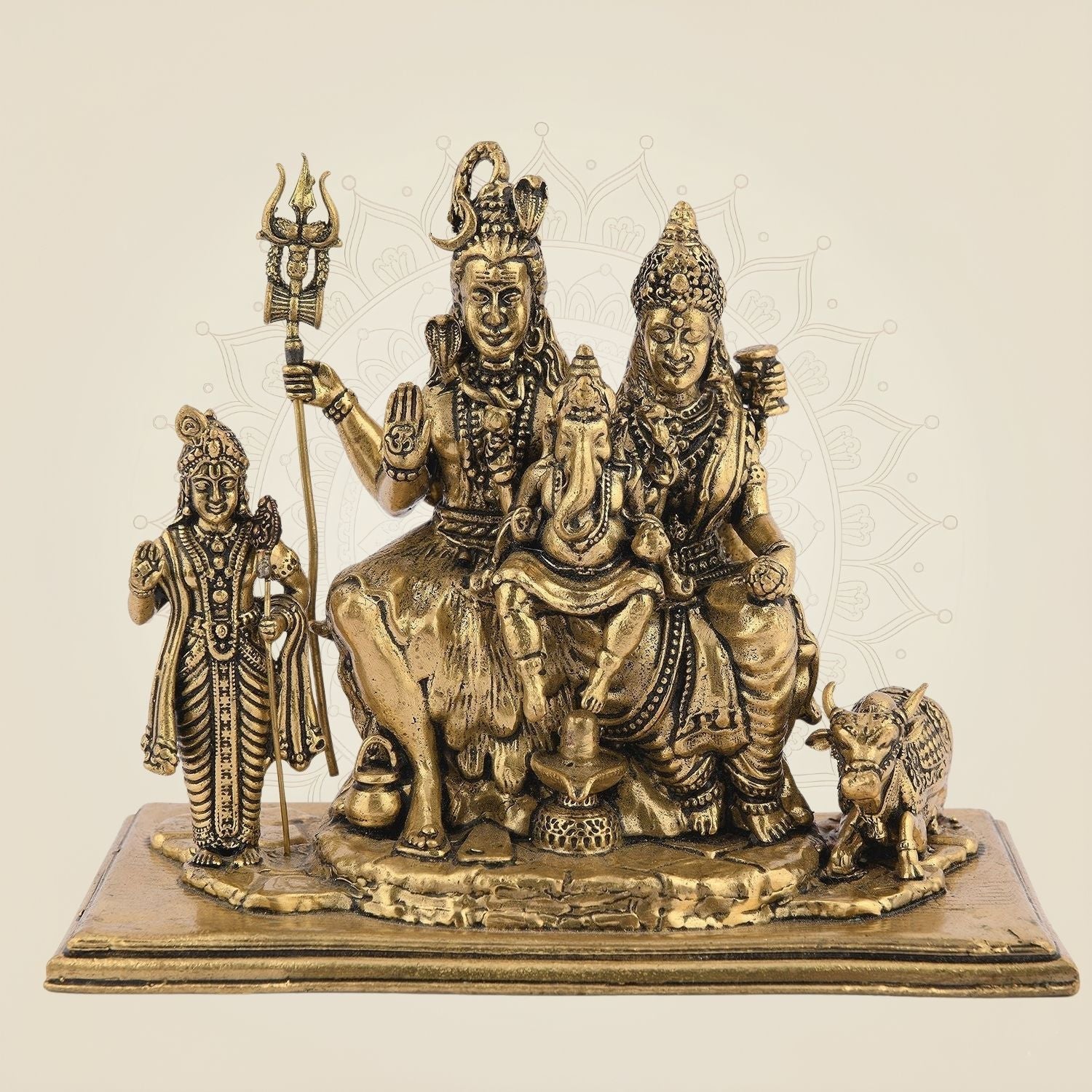 Divine Shiv Parivar Brass Statue – 3.75" Handcrafted Idol for Unity and Spiritual Use
