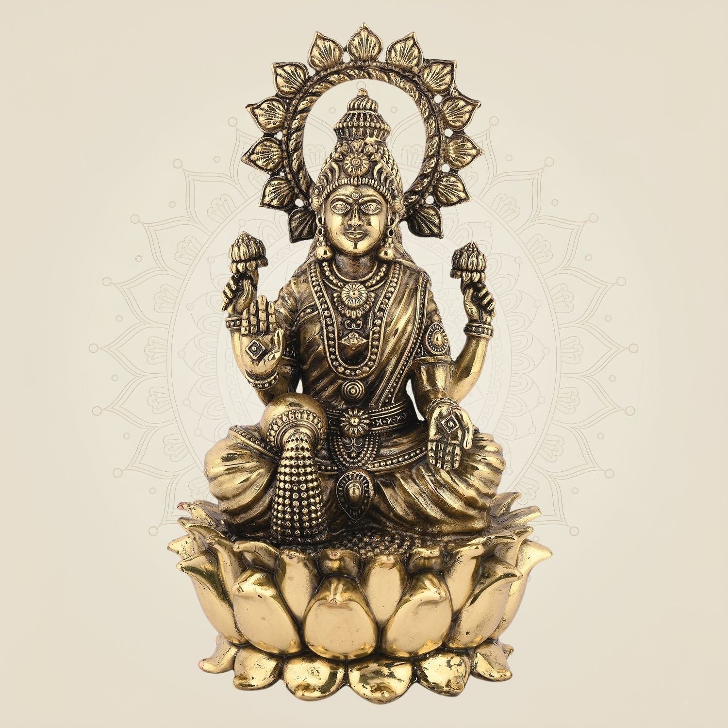 Goddess Lakshmi Idol- 9.25" Pure Brass Statue Superfine Lightweight