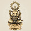 Chaturbhuj Ganesha Brass Idol– 9.25" Handcrafted Murti For Pooja & Decor