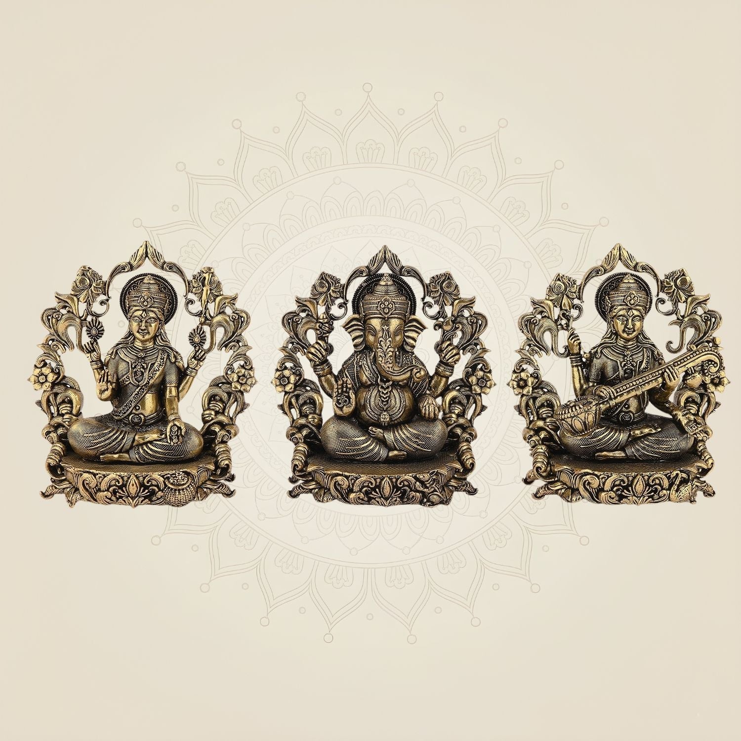 Laxmi Ganesh Saraswati Brass Idol – 3.75" Handcrafted Murti