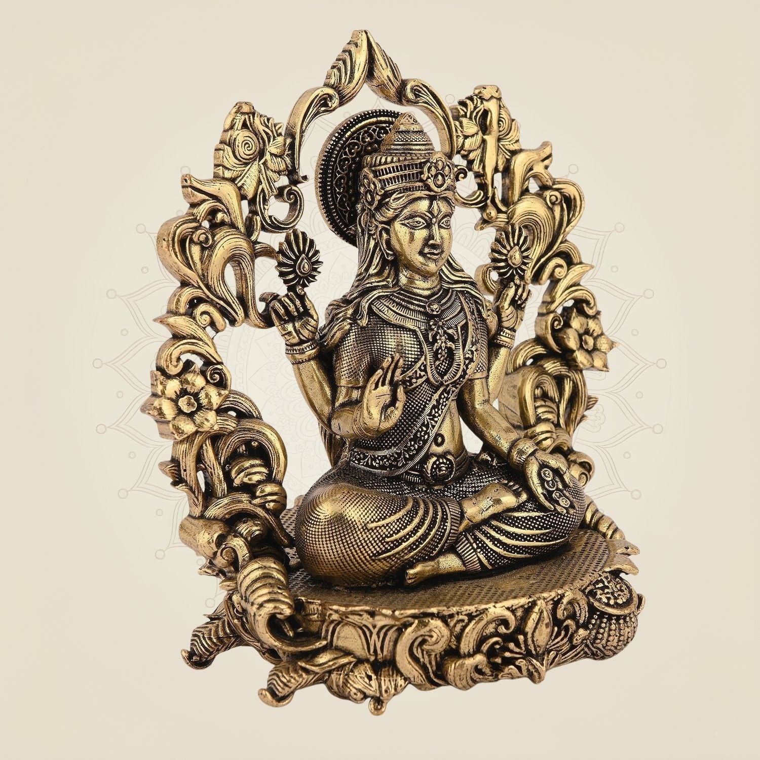 Goddess Laxmi with Darbaar Idol – 3.75" Superfine Brass Statue for Wealth