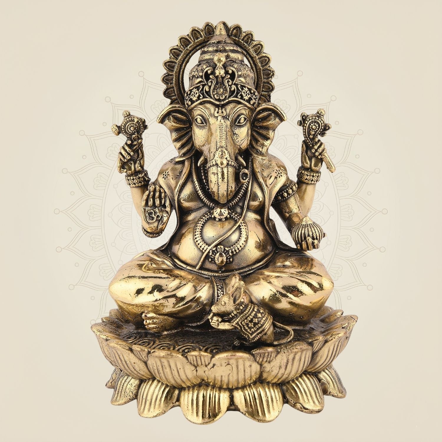 Chaturbhuj Ganesha Brass Idol- 4.25" Handcrafted Murti, Lightweight Pure Brass Statue