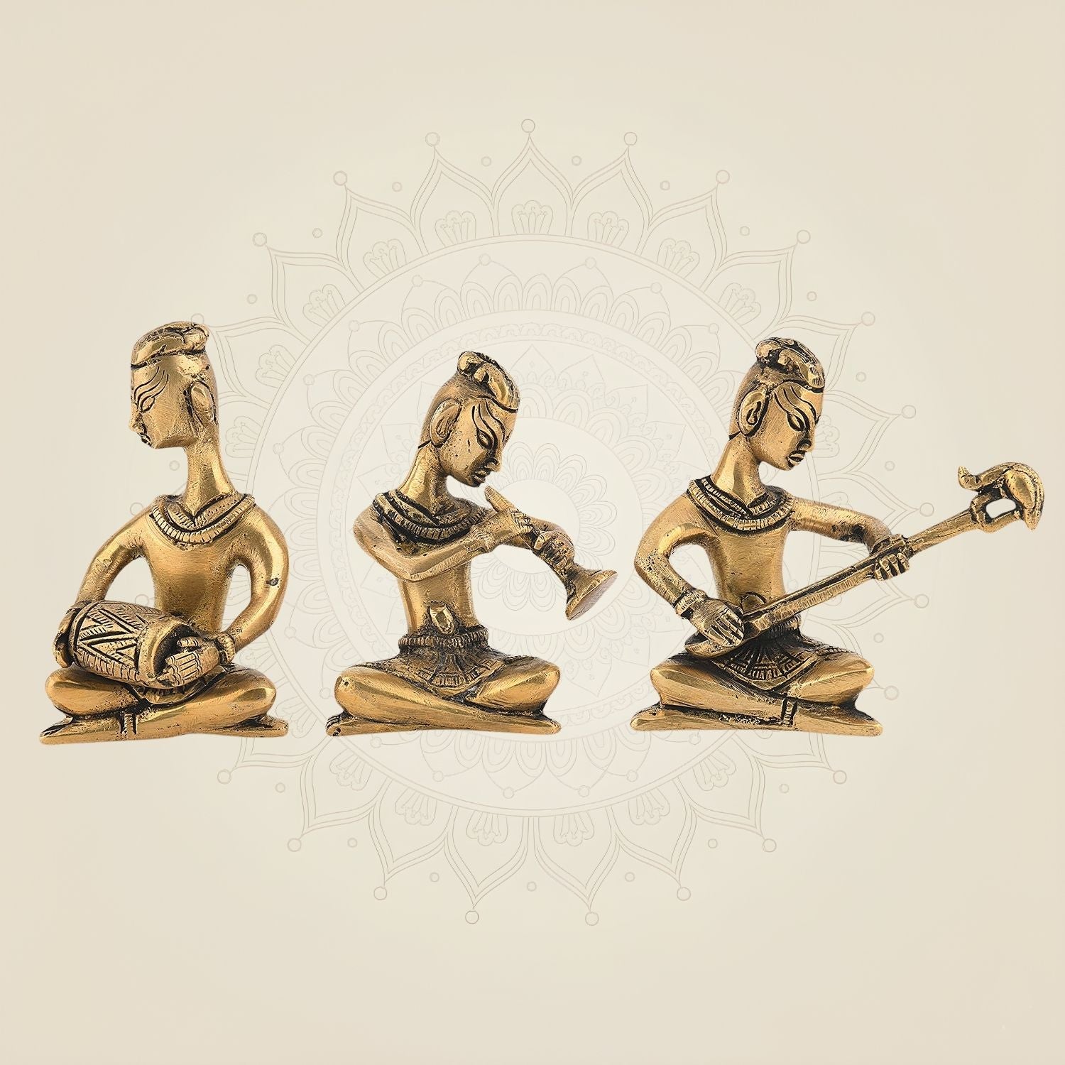 Brass Musician Figurines Set of 3 – Handcrafted Showpieces for Home Decor 4.25