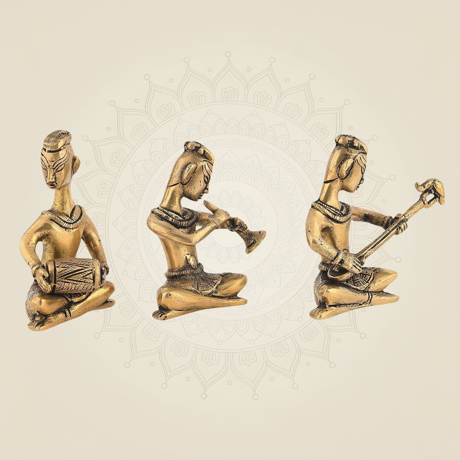 Brass Musician Figurines Set of 3 – Handcrafted Showpieces for Home Decor 4.25