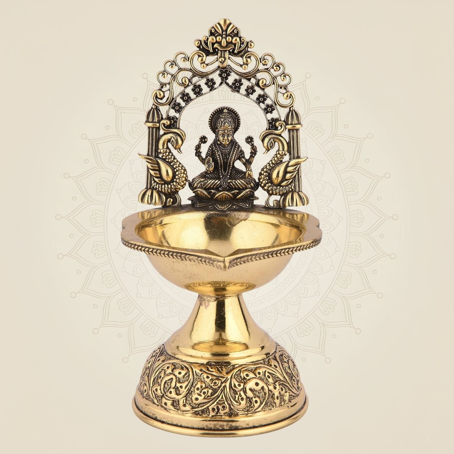 Lakshmi Mata Brass Diya 7.5" – Handcrafted Spiritual Oil Lamp for Home Temple
