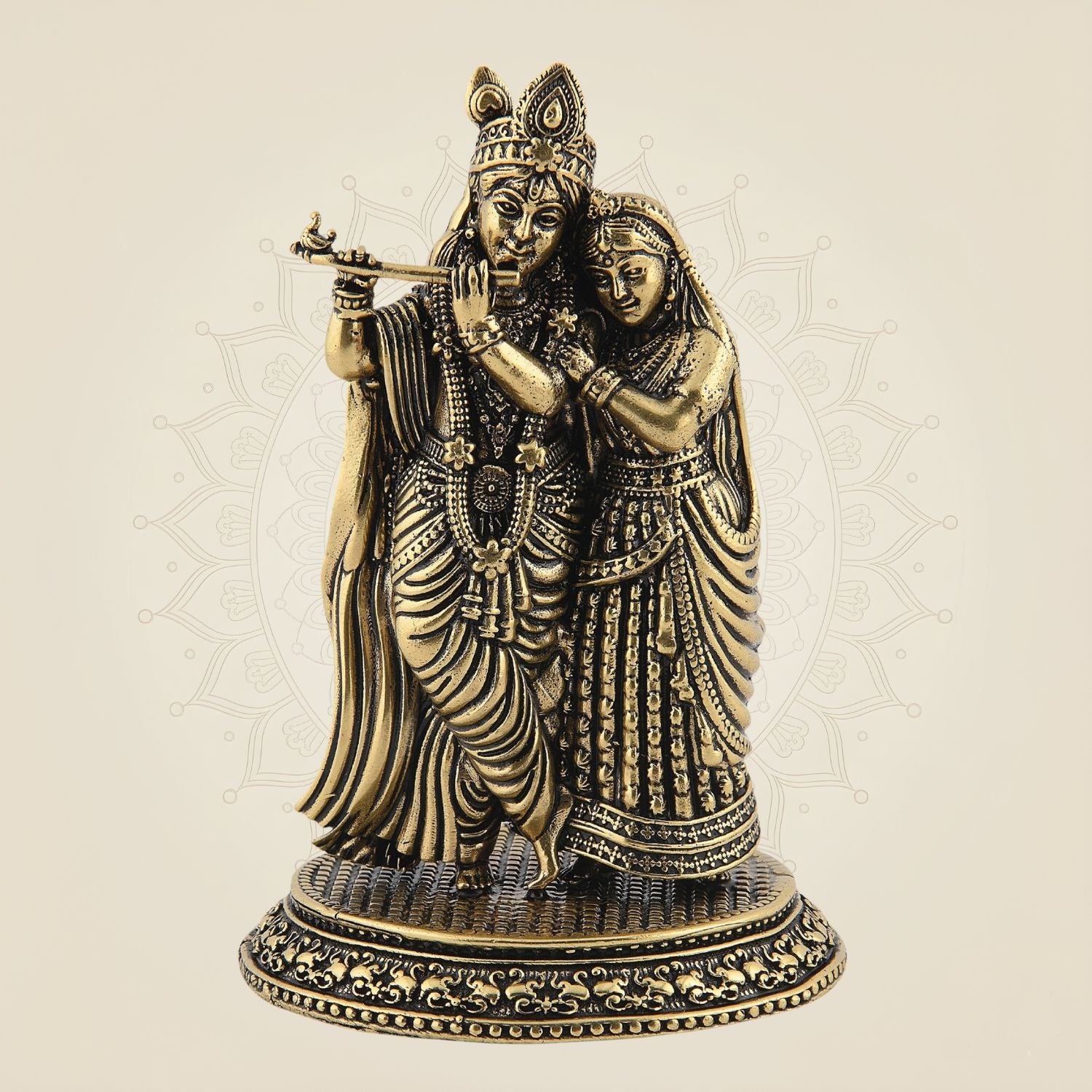 Radha Krishna Brass Idol – 4.25" Handcrafted Leela Statue for Spiritual & Decor