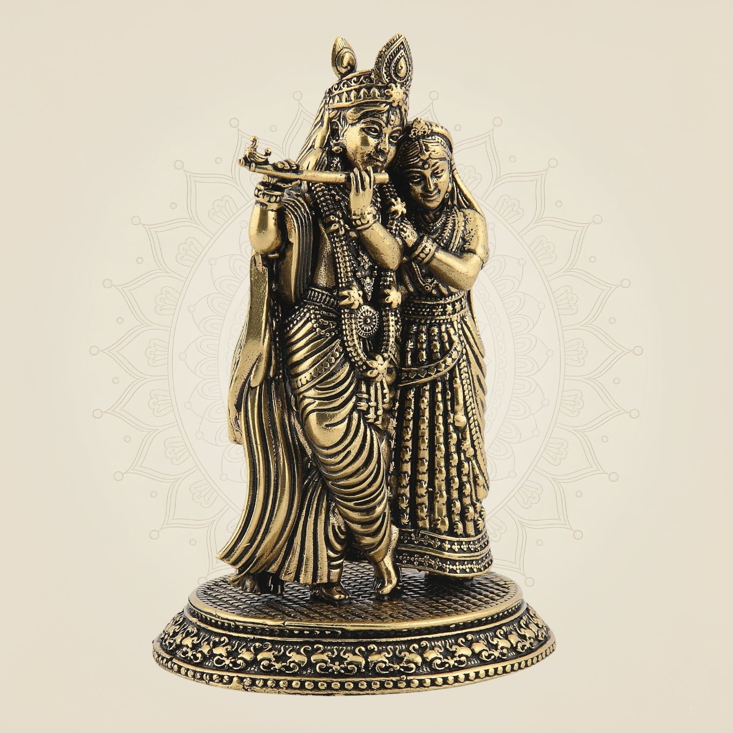 Radha Krishna Brass Idol – 4.25" Handcrafted Leela Statue for Spiritual & Decor