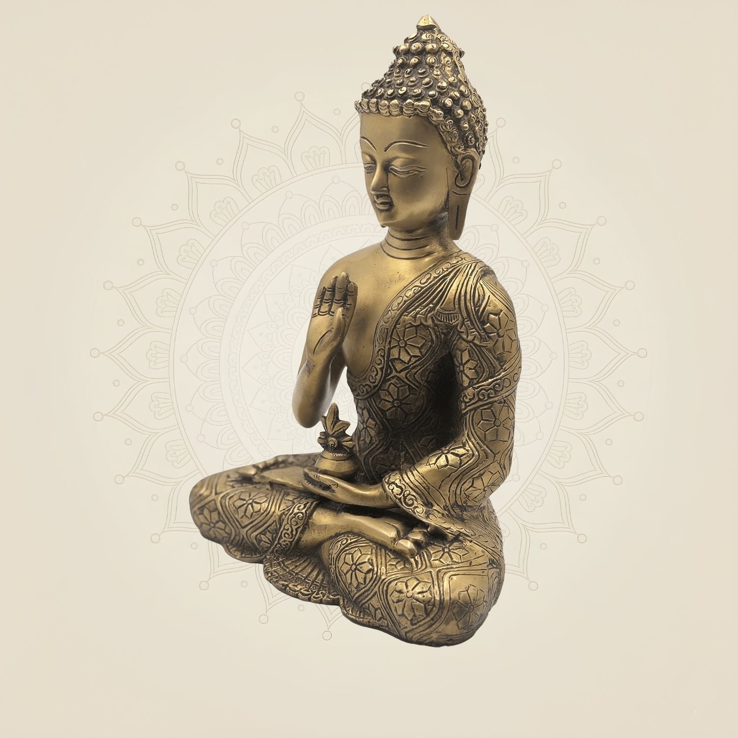 Pure Brass Buddha in Meditation Pose Sculpture - 10.5" Handcrafted Idol