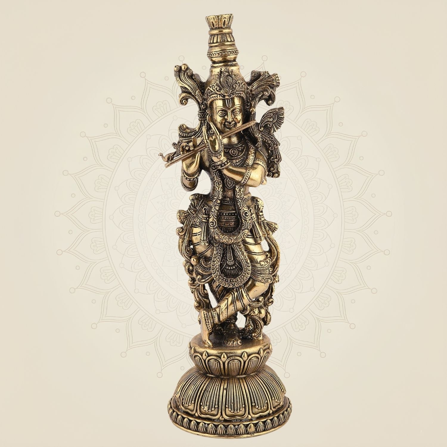 Lord Krishna Playing Flute Idol -10.75 Pure Brass Handcrafted Lightweight Statue