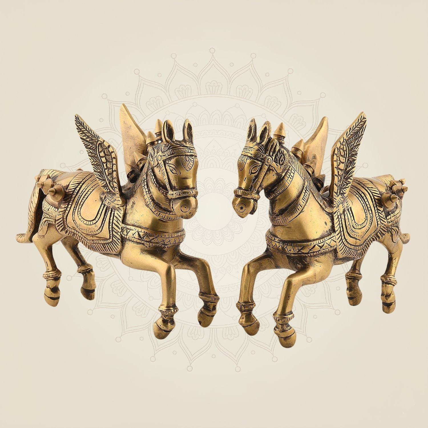 Flying Horse Brass Pair 6.75" Handcrafted Pure Brass Decor for Home & Vastu Energy