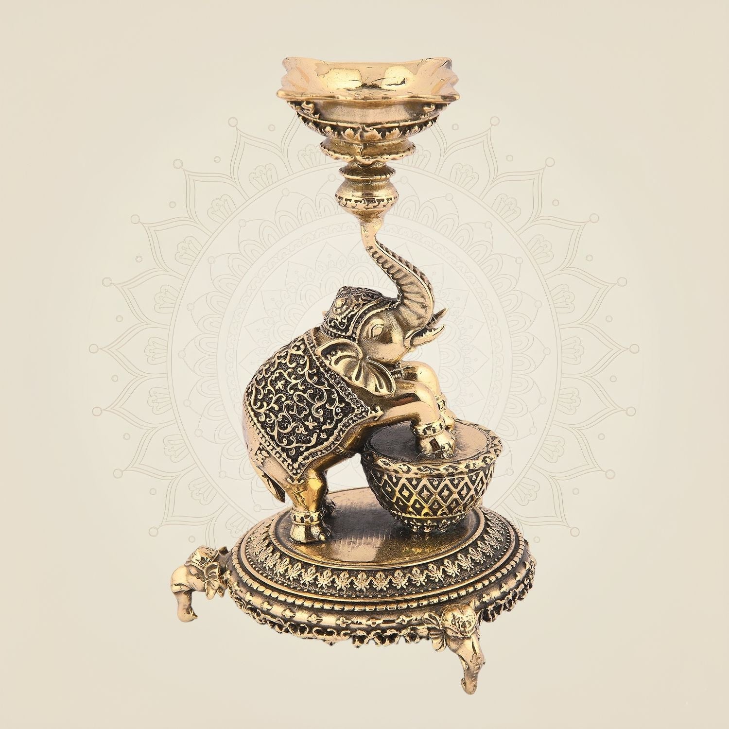 6" Elephant Brass Lamp – Handcrafted Diya for Pooja, Decor & Gifts