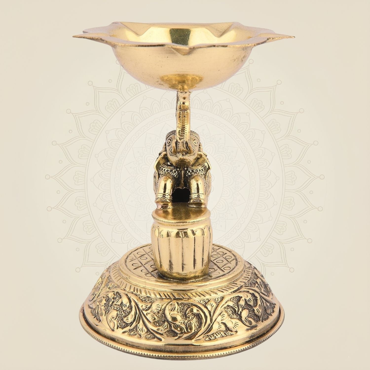 Majestic Brass Elephant Lamp– 4.75" Handcrafted Oil Diya for Festive & Decor