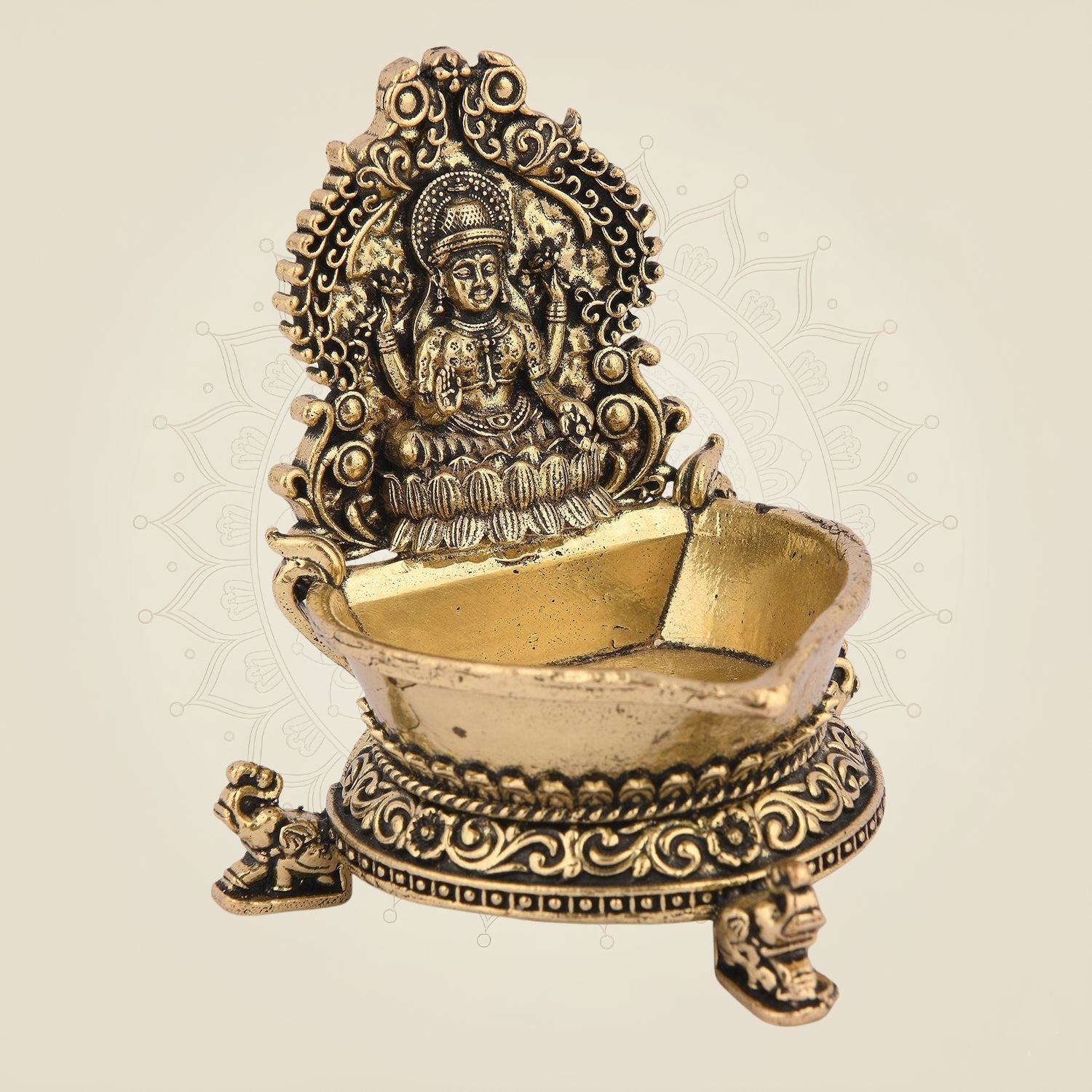 Lakshmi Ji Brass Diya 2.5" – Handcrafted Pooja Oil Lamp for Temple