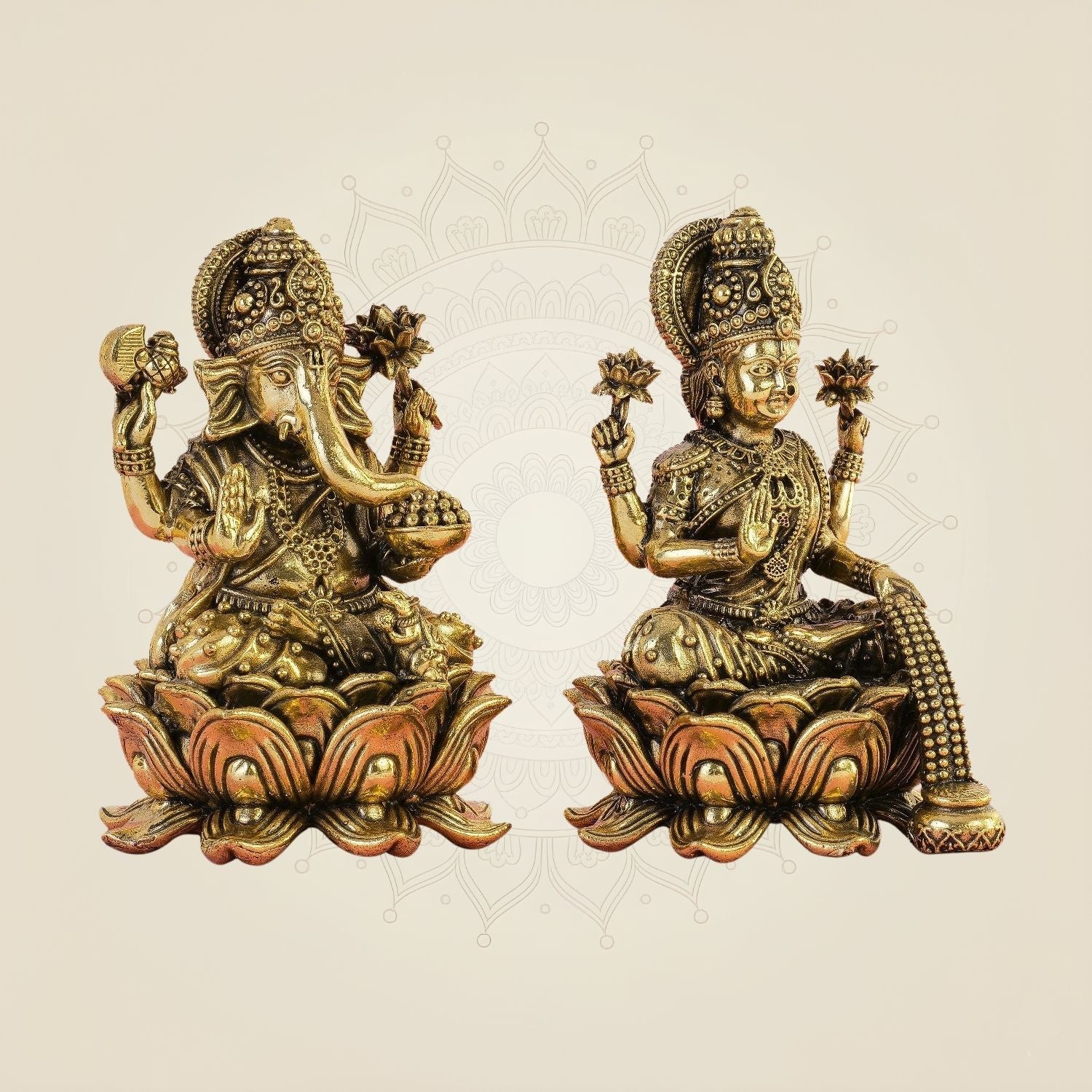 Lakshmi Ganesh Brass Idol Pair – 5" Handcrafted Pure Brass Statues for Wealth & Prosperity