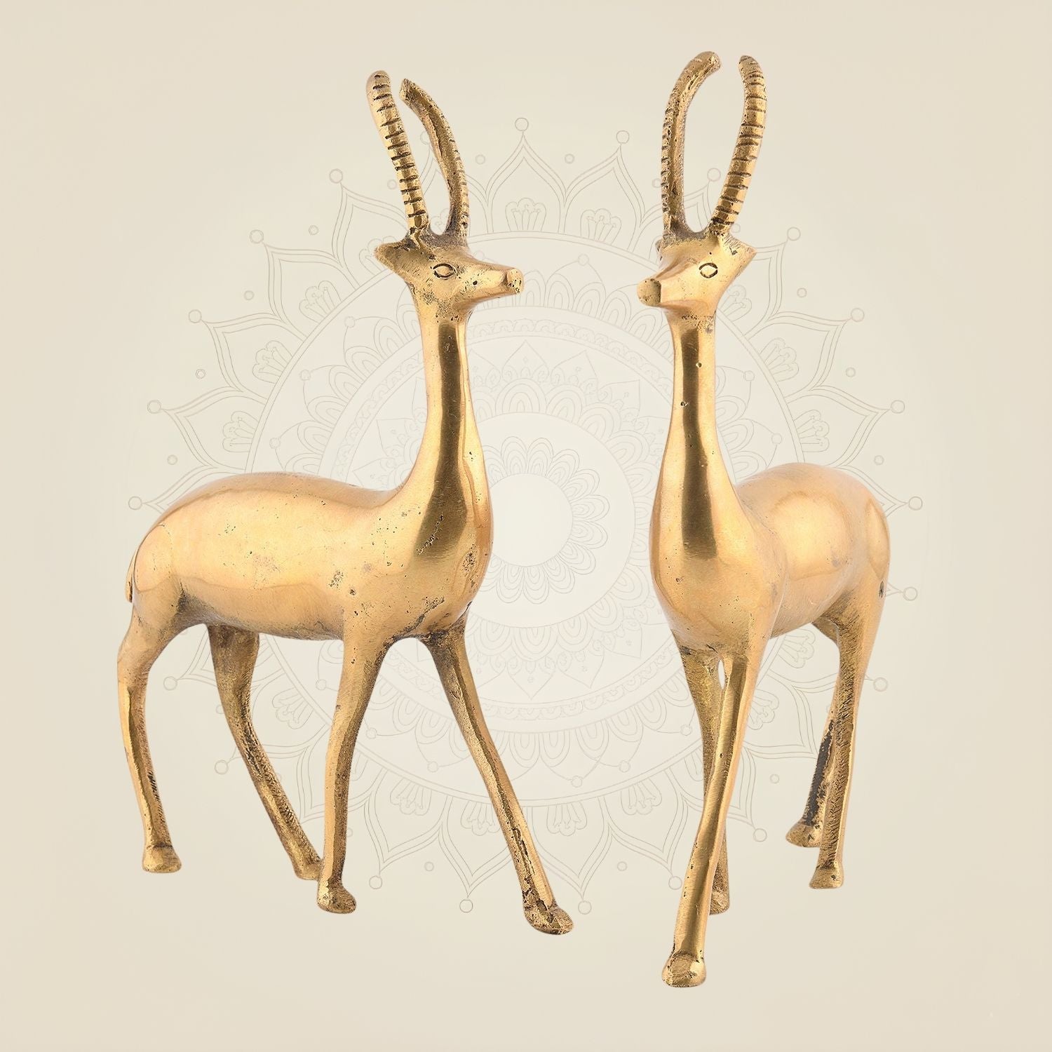 Pure Brass Deer Pair 9" – Handcrafted Animal Figurines for Home Decor & Vastu Display