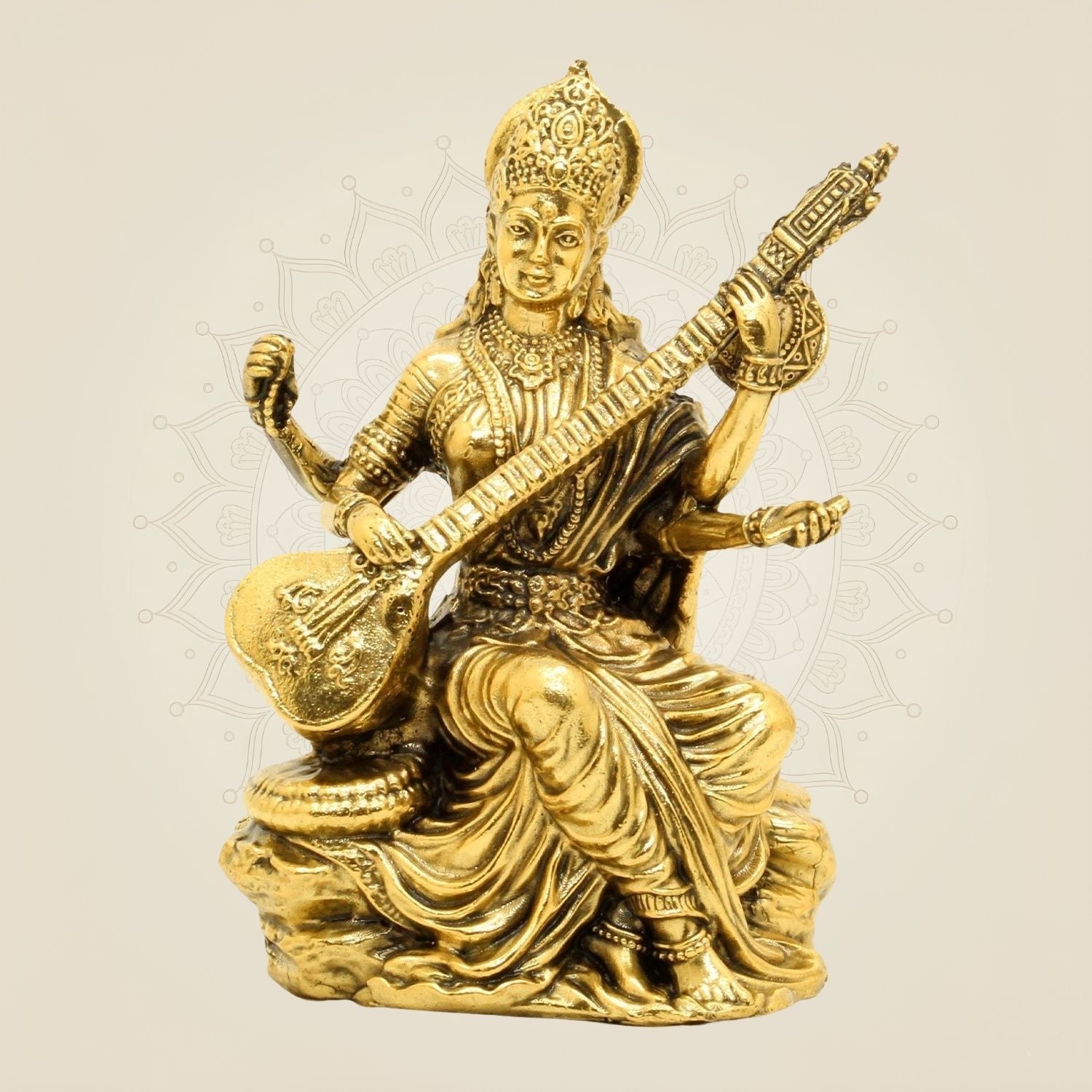 Brass Saraswati Maa Idol 5" – Handcrafted Maa Saraswati Murti for Temple & Study Room