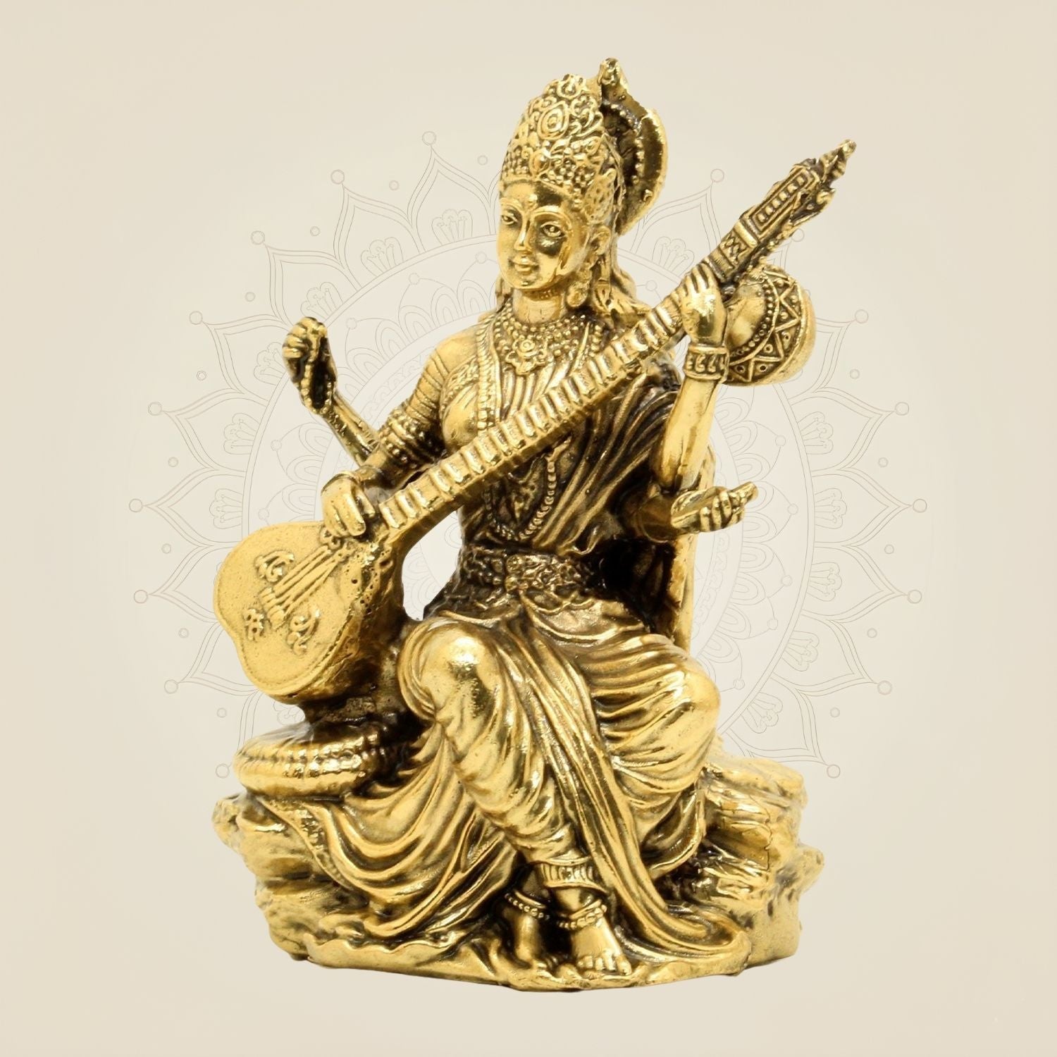 Brass Saraswati Maa Idol 5" – Handcrafted Maa Saraswati Murti for Temple & Study Room