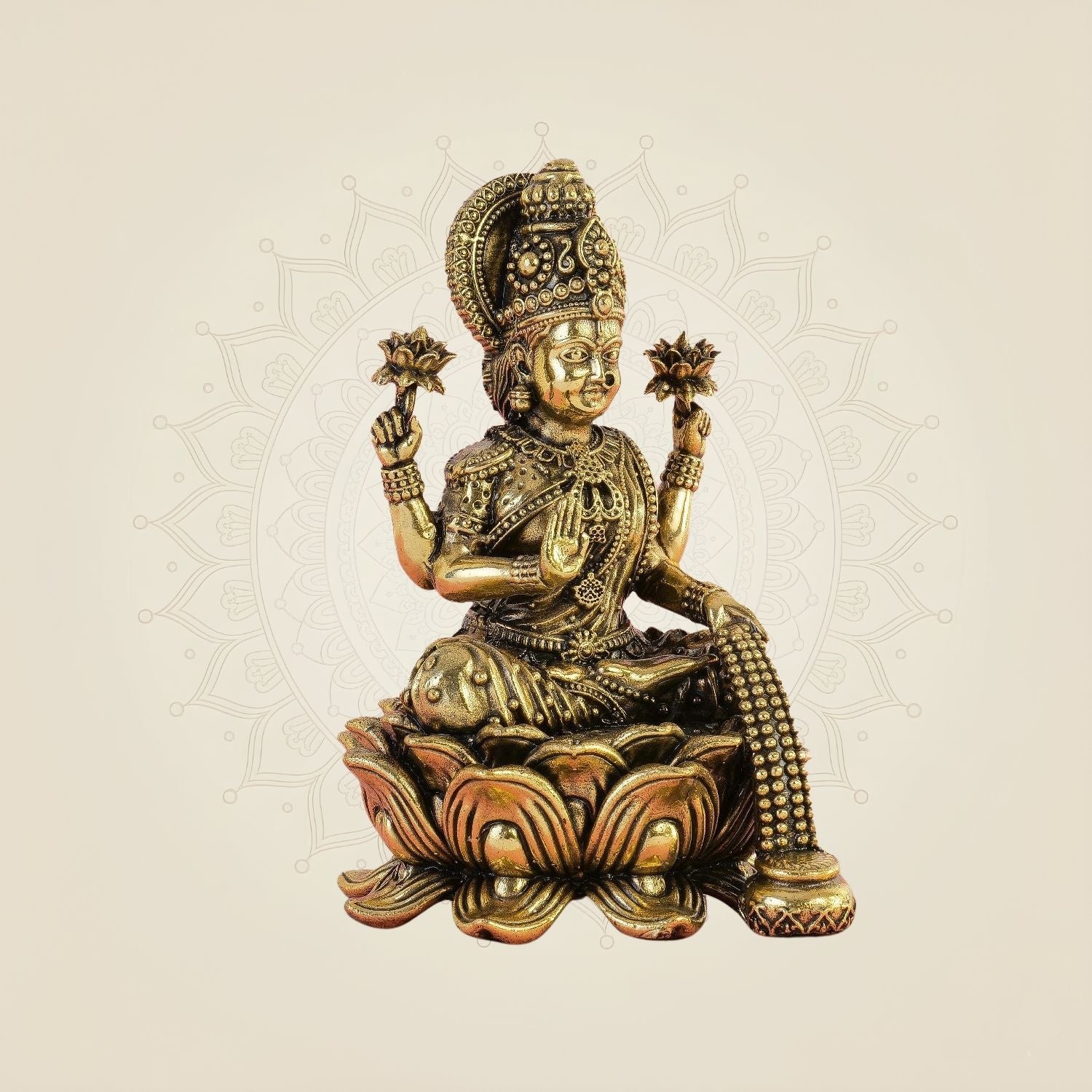 Goddess Lakshmi Idol 5" Handcrafted Excellent Brass Murti