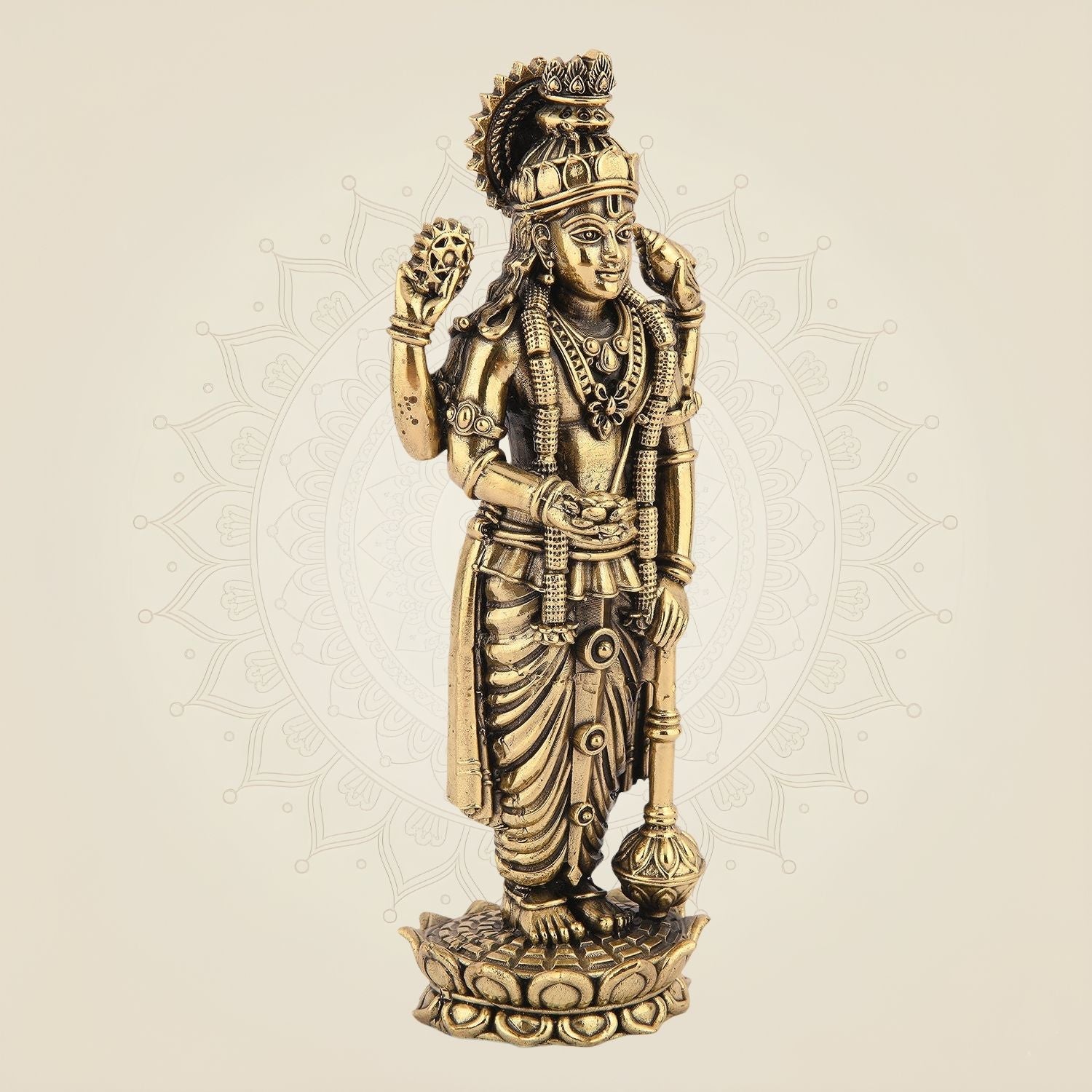 Lord Vishnu Idol 6.75" – Brass Murti Standing on Lotus for Pooja Decor