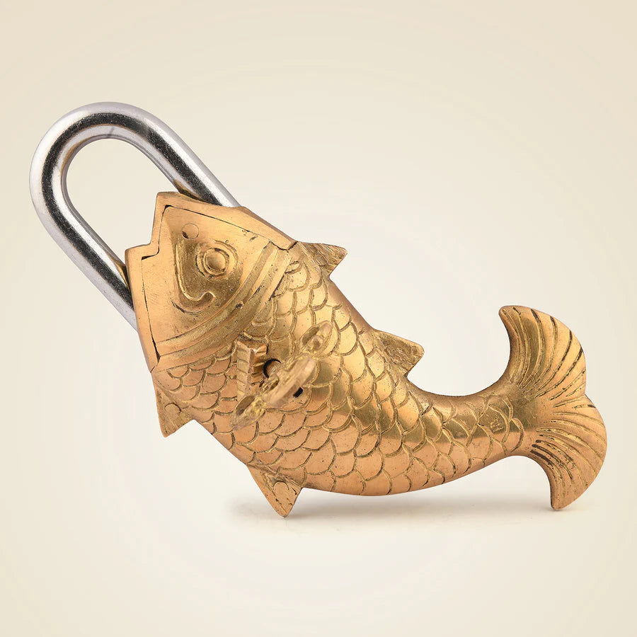 Fish Shape Vintage Brass Lock – 3" Handcrafted Antique Style Padlock