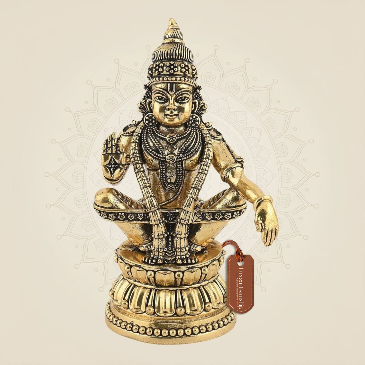 6" Ayyappa Swami Brass Idol – Handcrafted Lord Ayyappa Murti for Temple & Pooja Decor