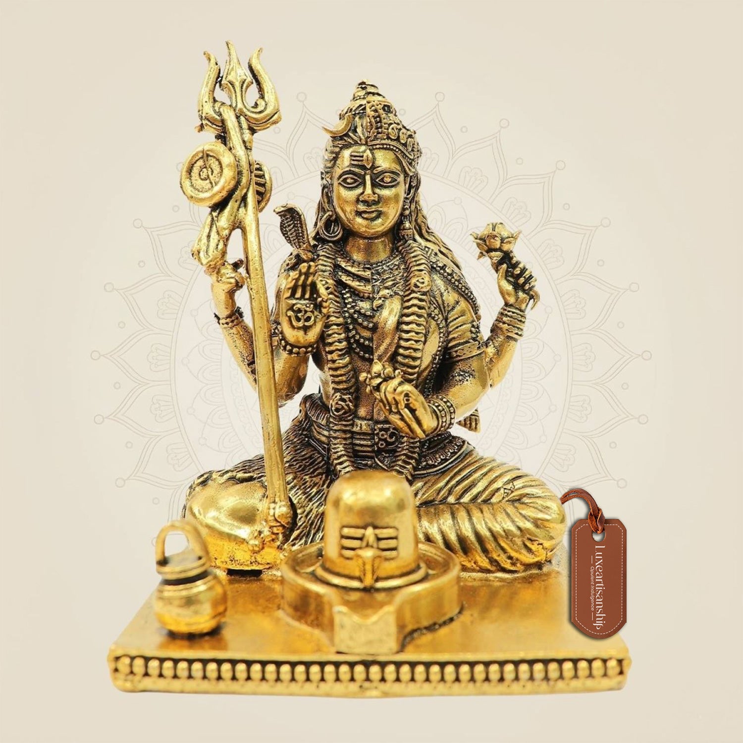 4.25" Brass Ardhanarishwar Idol with Shivling | Shiva Parvati Divine Statue for Temple Decor