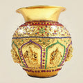 Brass Ashtalakshmi Brass Kalash with Jewellery Stone Work 6" - Luxeartisanship