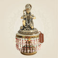 Brass Bajrangbali Idol on Chowki 9" in Kneeling Pose with Stone Work - Luxeartisanship