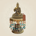 Brass Buddha Meditation Statue on Chowki for Peaceful Energy 7.5" - Luxeartisanship