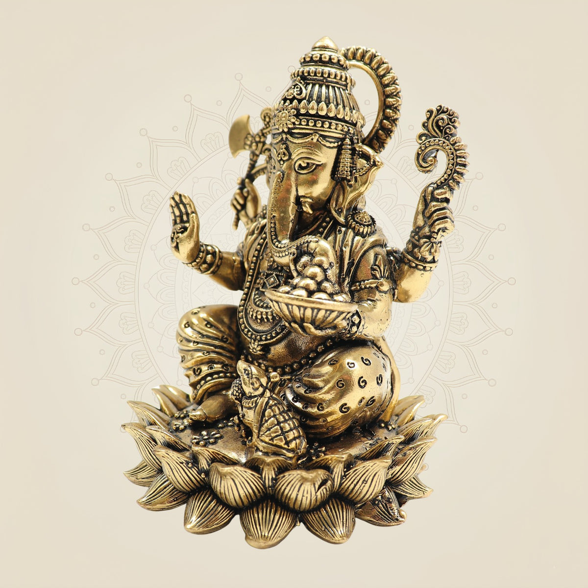 Chaturbhuj Ganesh Idol – 4.75" Handcrafted Artisan Pure Brass Murti