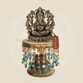 Brass Chaturbhuj Ganesha Darbaar Murti with Chowki – Brass Statue 7.25" - Luxeartisanship