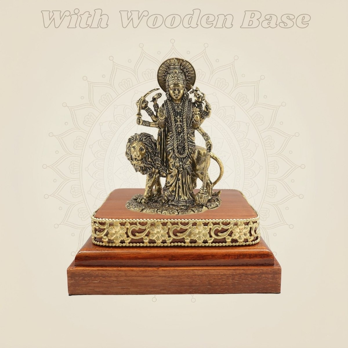 Brass Durga Idol on Wooden Base