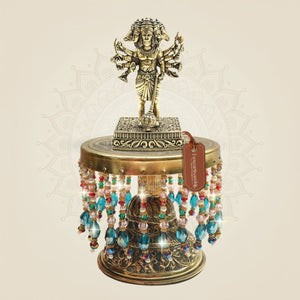 Brass Five Face Hanuman Idol on Chowki for Home Temple Setup 8.25" - Luxeartisanship