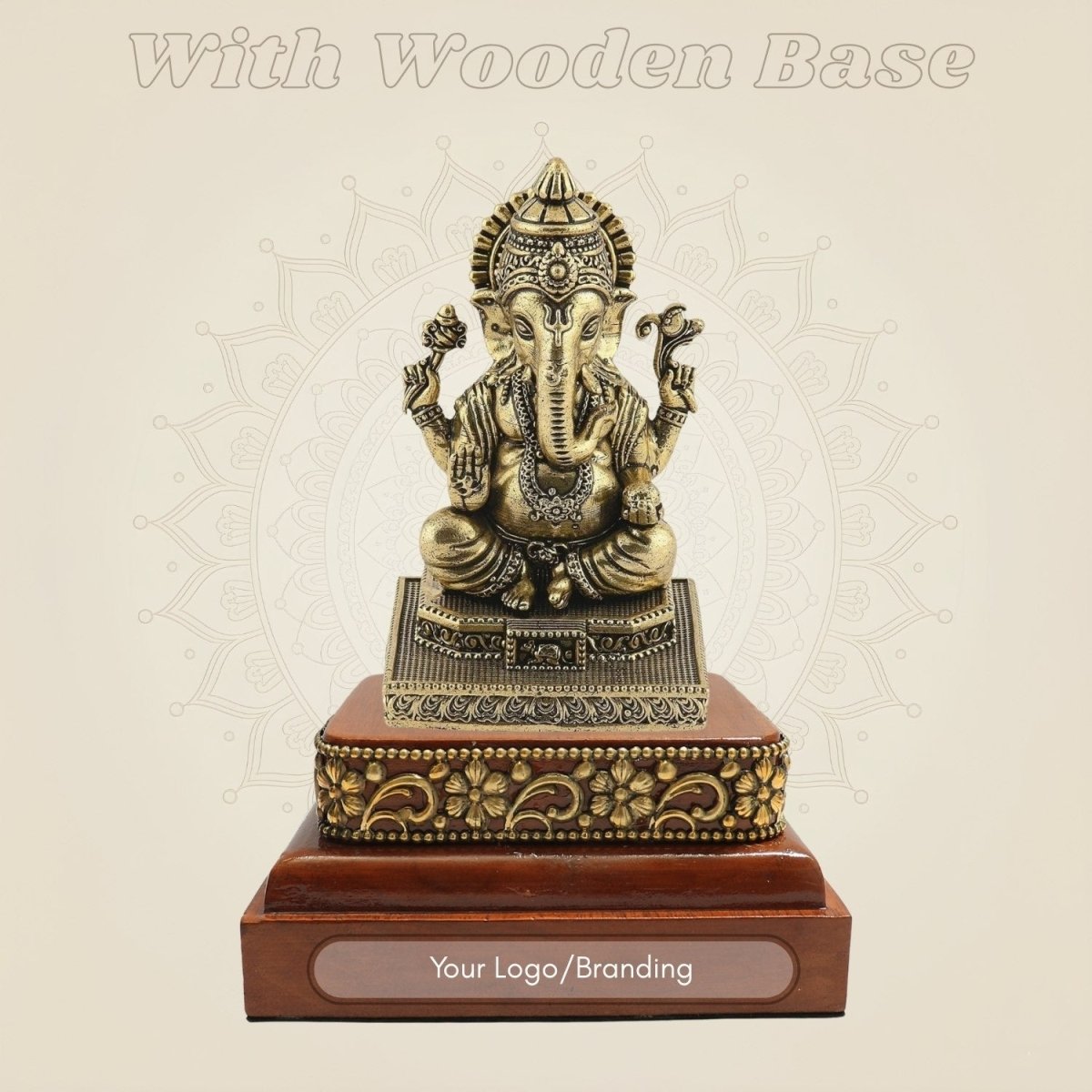 Brass Ganesha Idol on Wooden Foundation - Luxeartisanship