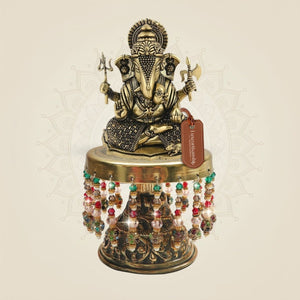 Brass Ganesha Sitting Mudra on Chowki 5.25"– Sharp Facial Detailing - Luxeartisanship