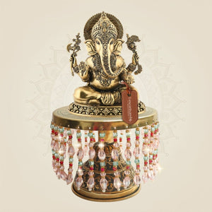 Brass Ganesha Statueon Chowki 9.75"– Sacred Ganpati Blessing Statue - Luxeartisanship