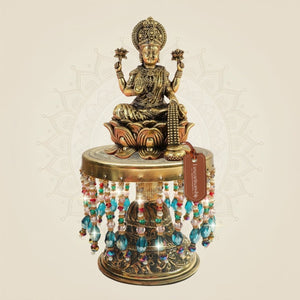Brass Goddess Lakshmi Murti on Chowki Classic Style Structure 8.5" - Luxeartisanship