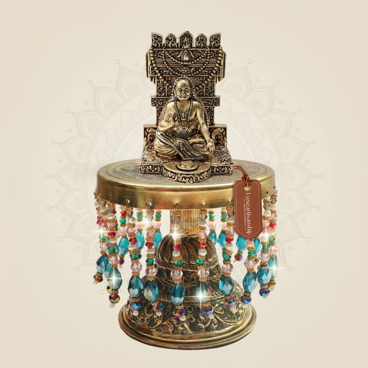 Brass Guru Raghavendra Idol on Chowki 7.5" for Spiritual Decor - Luxeartisanship