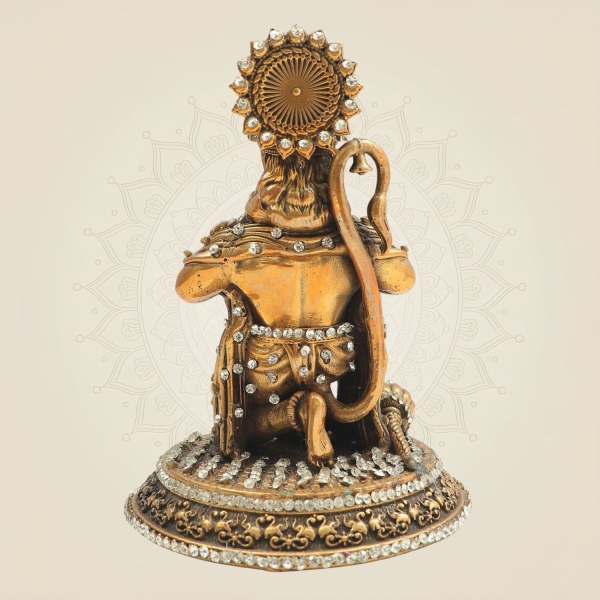 Brass Hanuman Idol 5" in Kneeling Form with Sparkling Stone Embellishment - Luxeartisanship