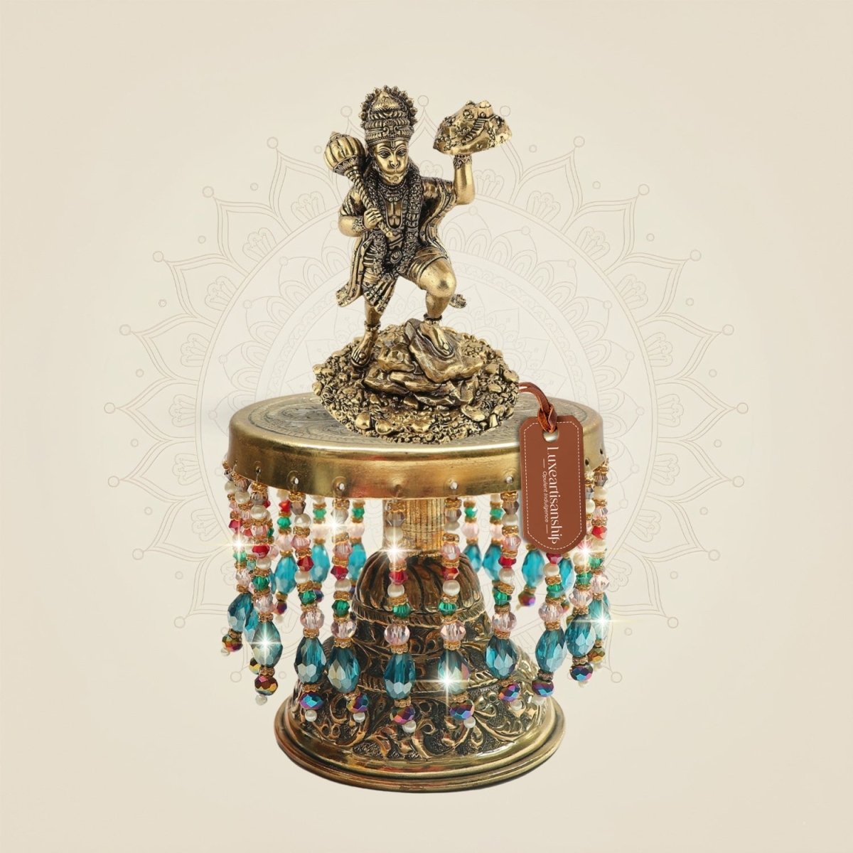 Brass Hanuman Idol on Chowki 8.5"– Stable Structure Layout - Luxeartisanship