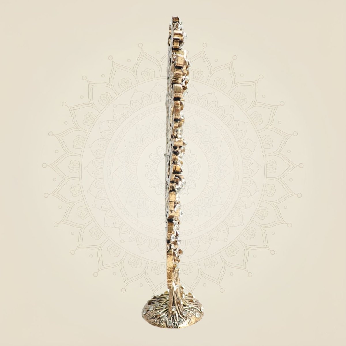 Brass Kalpavriksha Tree Idol with Elegant Rhinestone Detailing 6.25" - Luxeartisanship