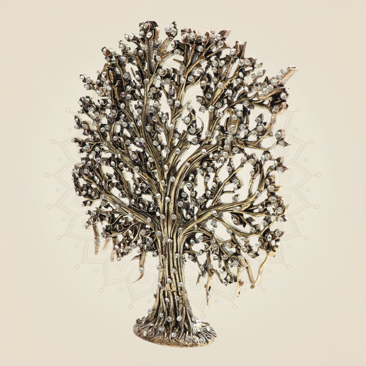 Brass Kalpavriksha Tree Idol with Elegant Rhinestone Detailing 6.25" - Luxeartisanship