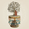 Brass Kalpavriksha Tree on Chowki with Elegant Rhinestone 9.75" - Luxeartisanship