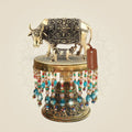 Brass Kamdhenu Cow with Calf on Chowki – Brass Statue 6" - Luxeartisanship