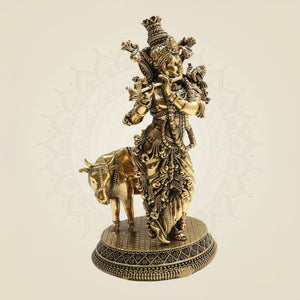 Brass Krishna Ji with Cow – A Timeless Symbol - Luxeartisanship