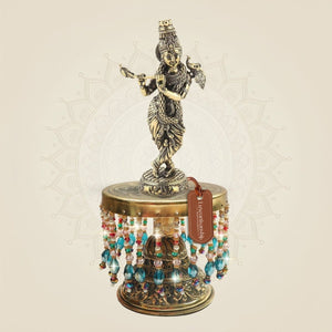 Brass Krishna with Peacock on Chowki 10"– Brass Statue - Luxeartisanship