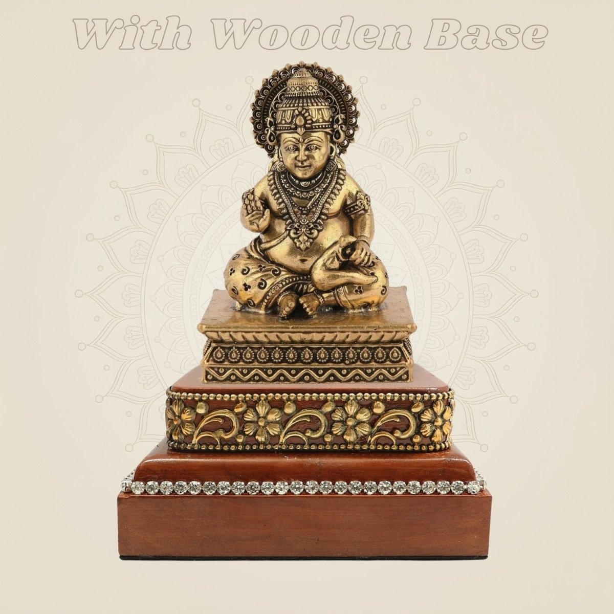 Brass Kuber Idol 4" with Square Wooden Base Decorative Statue - Luxeartisanship